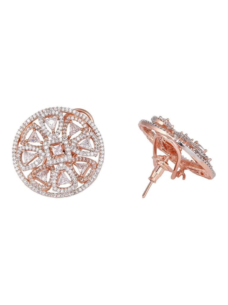 stylish party wear Rose Gold plated AD studded handcrafted Ear rings clip view 3