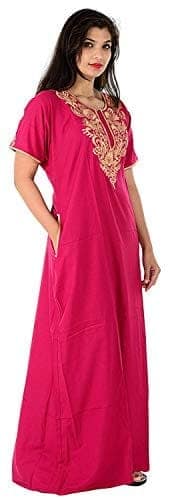 VALENCIA SLEEPWEAR lissybissy Cotton Resham Embroidery Nighty Night Gown Maxi for Women A line (Pink) view 5