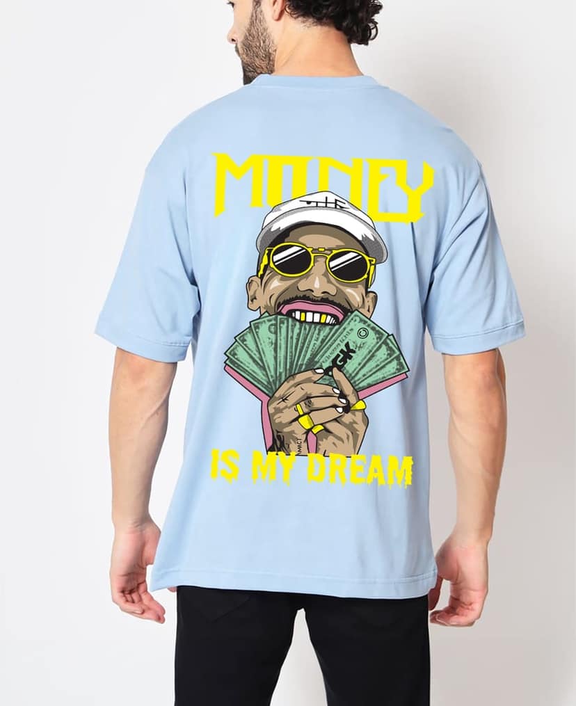 SCOTT FINCHER Men's Blue Graphic T-Shirt Featuring Rapper Holding Money and Text "Money Is My Dream" : AA(ARN)LBLUE_169