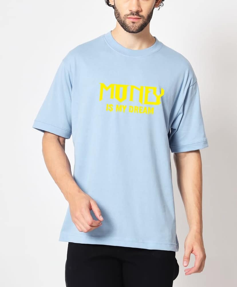 SCOTT FINCHER Men's Blue Graphic T-Shirt Featuring Rapper Holding Money and Text "Money Is My Dream" : AA(ARN)LBLUE_169 view 3