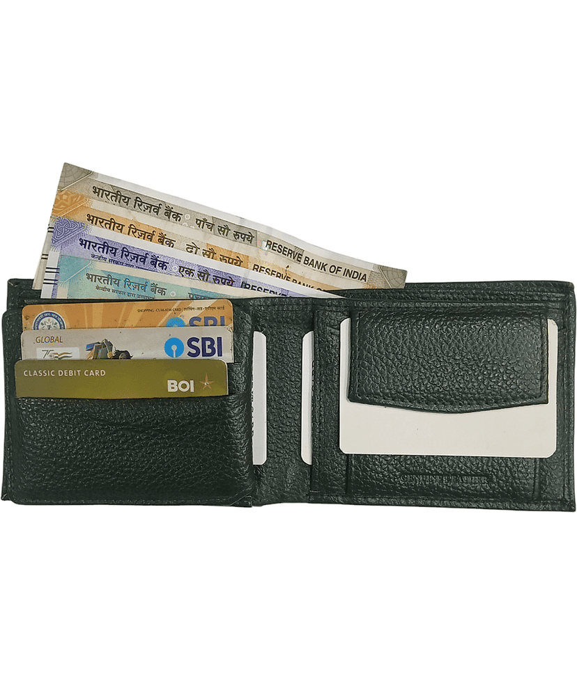 COCO ROYAL 100% Leather Self Design Men's Two Fold Wallet With 9 Slots For Card ( Green , Pack of 1 ) view 2