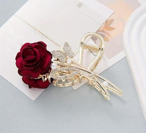 Elegant Gold Rose Metal Hair Claw view 3