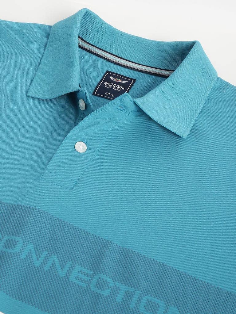 Men Teal Regular Fit Polo Neck T-Shirt view 2