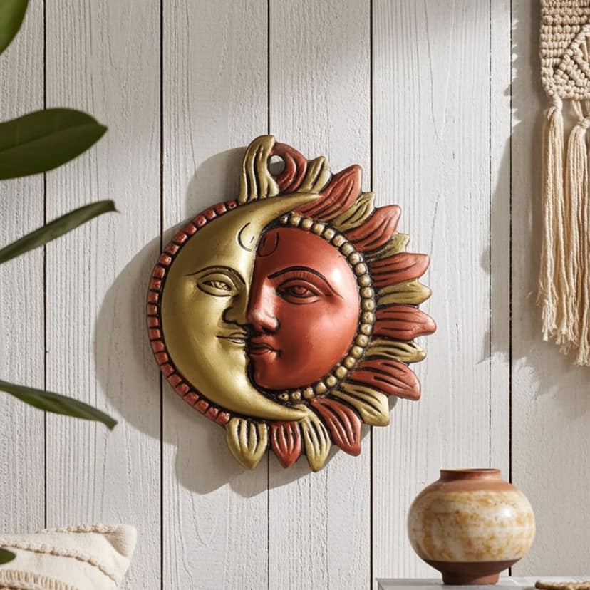 Aluminium Wall Hanging Showpiece Sun & Moon Face [Suraj & Chandrama] (ASMAS209 A) view 2