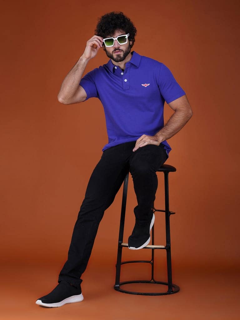 Solid Polo Shirt - PURPLE view 4