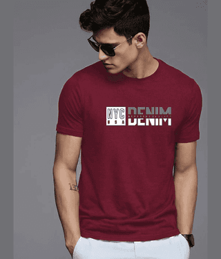 Reya Cotton Blend Regular Fit Printed Half Sleeves Men's Round T-Shirt - Maroon ( Pack of 1 )