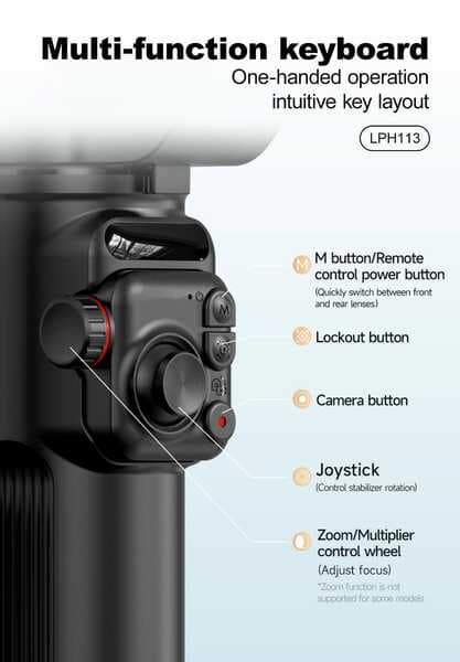 Lenyes LPH113 - AI Smart Phone Gimbal with Mic, 360 intelligent face recognition tracking, Multi-Person Tracking, 360 Pan Tracking, Built-in Tripod/Selfie Stick, iPhone/Android Portable Stabilizer (Black) view 4