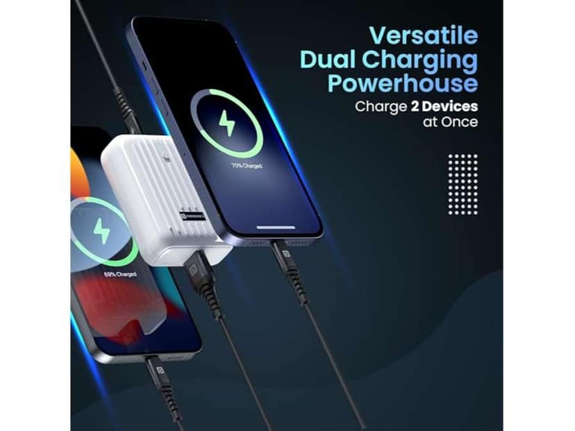 Portronics Zapcell 10K 10K Power Bank, 22.5W High-Speed Charging, Dual Output Ports, LED Battery Indicator - White view 3