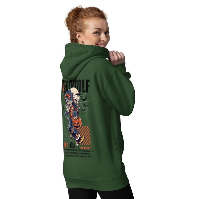 Clothikoo Premium Hoodie (Wolf Print, Bottle Green Colour) view 6