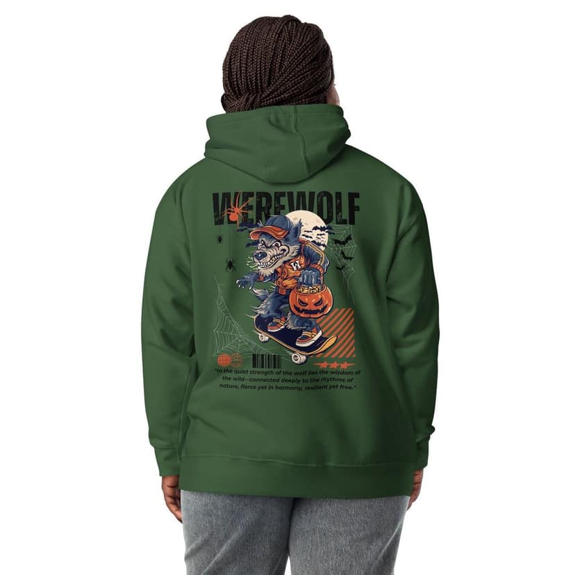 Clothikoo Premium Hoodie (Wolf Print, Bottle Green Colour) view 7