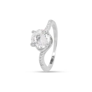 Elegant Solitaire Crystal Ring with Side Accents | Silver-Toned Engagement Ring for Women I Weight - 2.86 gram