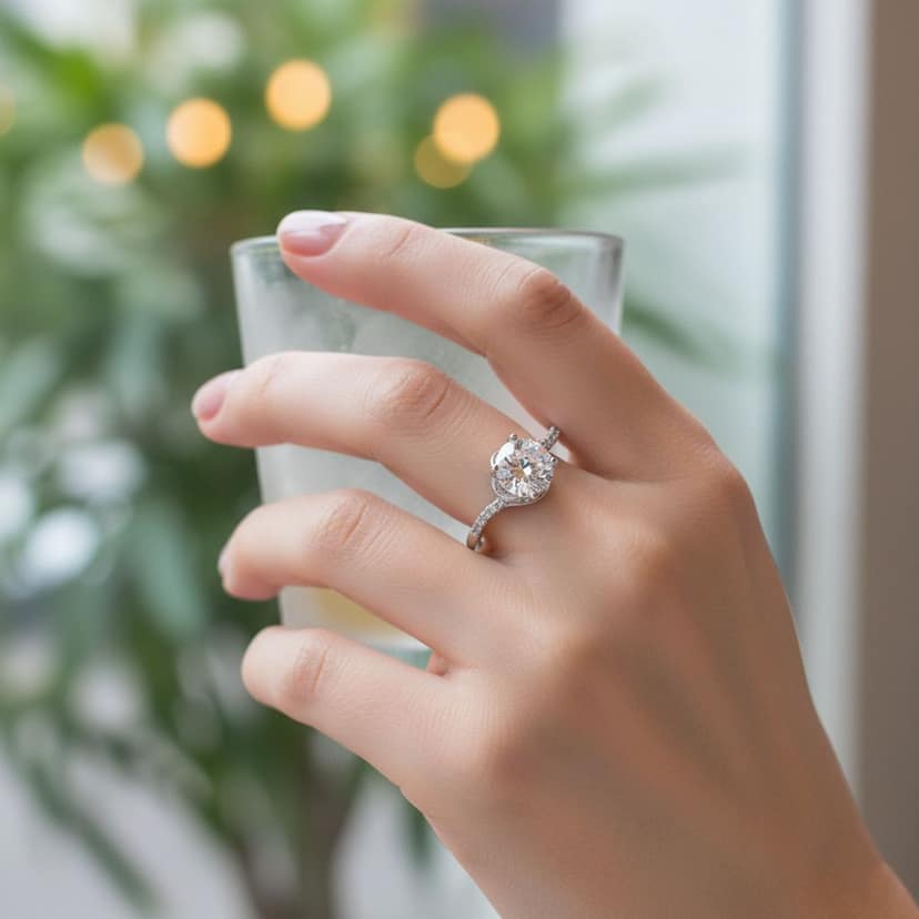Elegant Solitaire Crystal Ring with Side Accents | Silver-Toned Engagement Ring for Women I Weight - 2.86 gram view 3