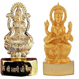 Gold Plated Laxmi Saraswati Idols - 2.9 Inches