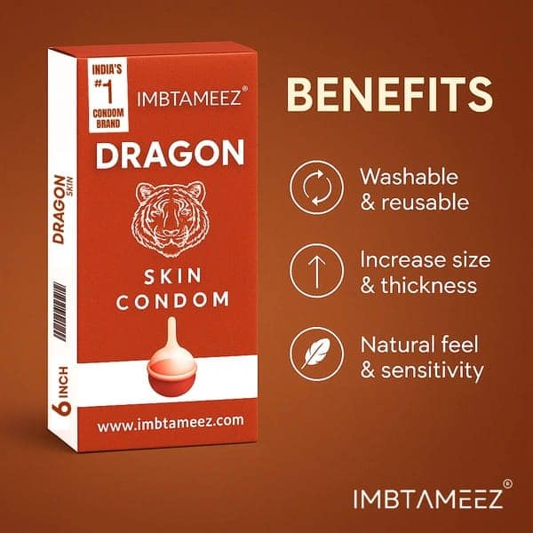 Imbtameez Dragon Silicone Condom Royal Edition | 6 Inch Reusable Dragon Skin Condom | Latex-Free, Washable Sleeve for Men view 2