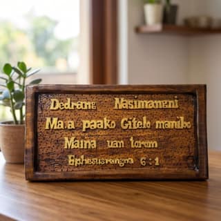 Handcrafted Artisanal Wooden Wall Plaque with Carved Script