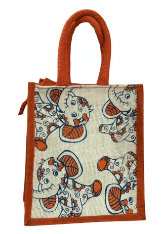 Elephant Print Jute Tote Bag - Eco-Friendly & Stylish