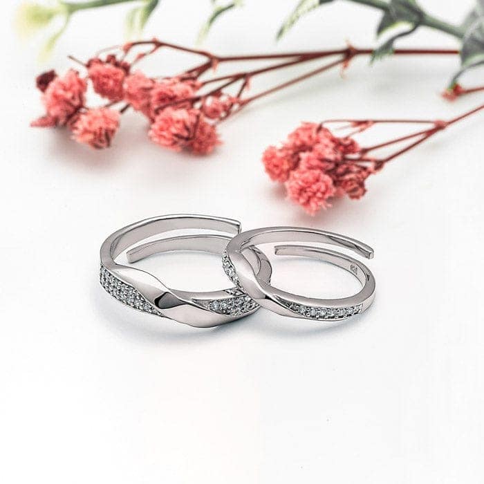 Silver Forever Linked Couple Rings view 3
