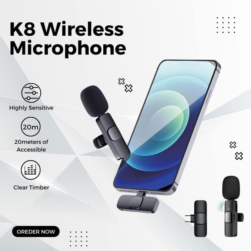 K8 Wireless Lavalier Microphone for Mobile Phone, Clip-On Mini Microphone with Receiver view 3