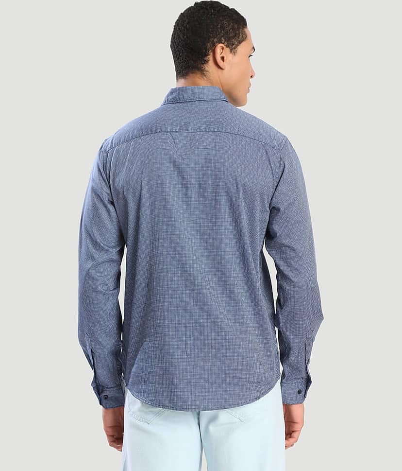 IVOC 100% Cotton Regular Fit Checks Full Sleeves Men's Casual Shirt - Navy ( Pack of 1 ) view 5