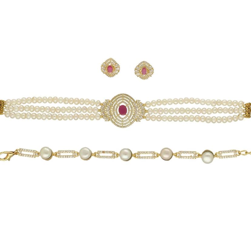 Duchess Bloom Pearl Choker Set With Bracelet view 3