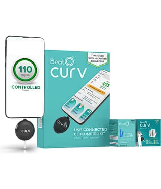 BeatO CURV Sugar Test Machine With 100 Strips & 100 Lancets (Type-C USB Connector), Accurate testing of Blood sugar, Android Only
