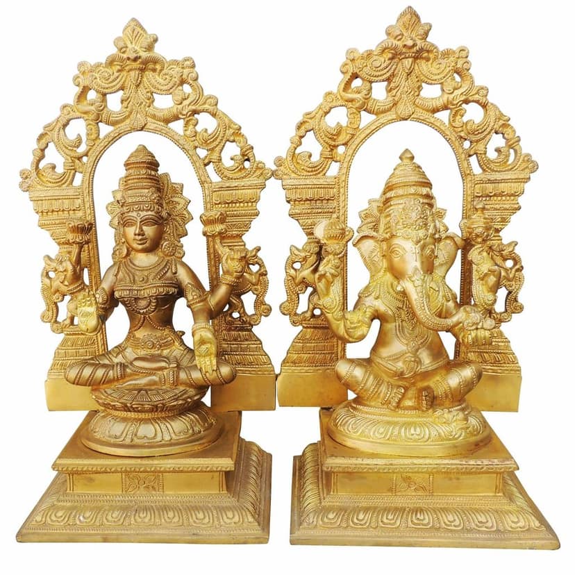 Brass Showpiece Ganesh & Laxmi (BSMAS006) view 2