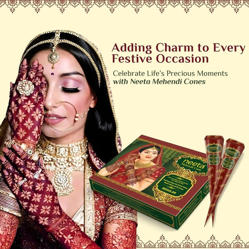 Neeta Mehendi Cones for Hand Desgning & Wedding, Bridal Mehandi Cone Reddish Brown Color 12 Pcs in 1 Box (Pack of 2) view 9