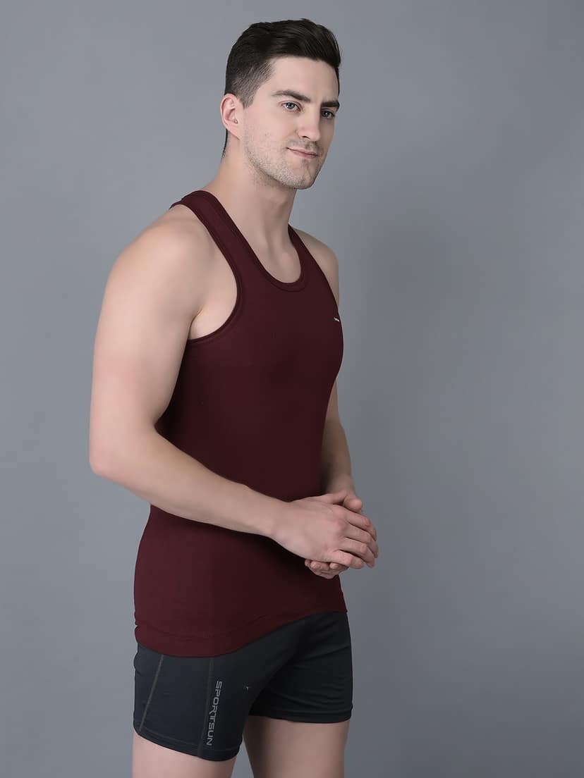 Men's Assorted Pack of 7 Solid Combed Cotton Shrinkless Vest view 2