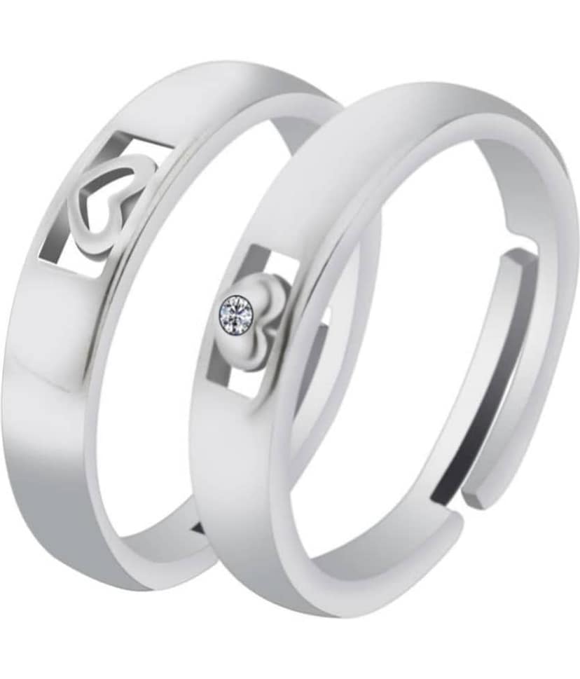 Silver Shine - Silver Couple Ring ( Pack of 3 ) view 2