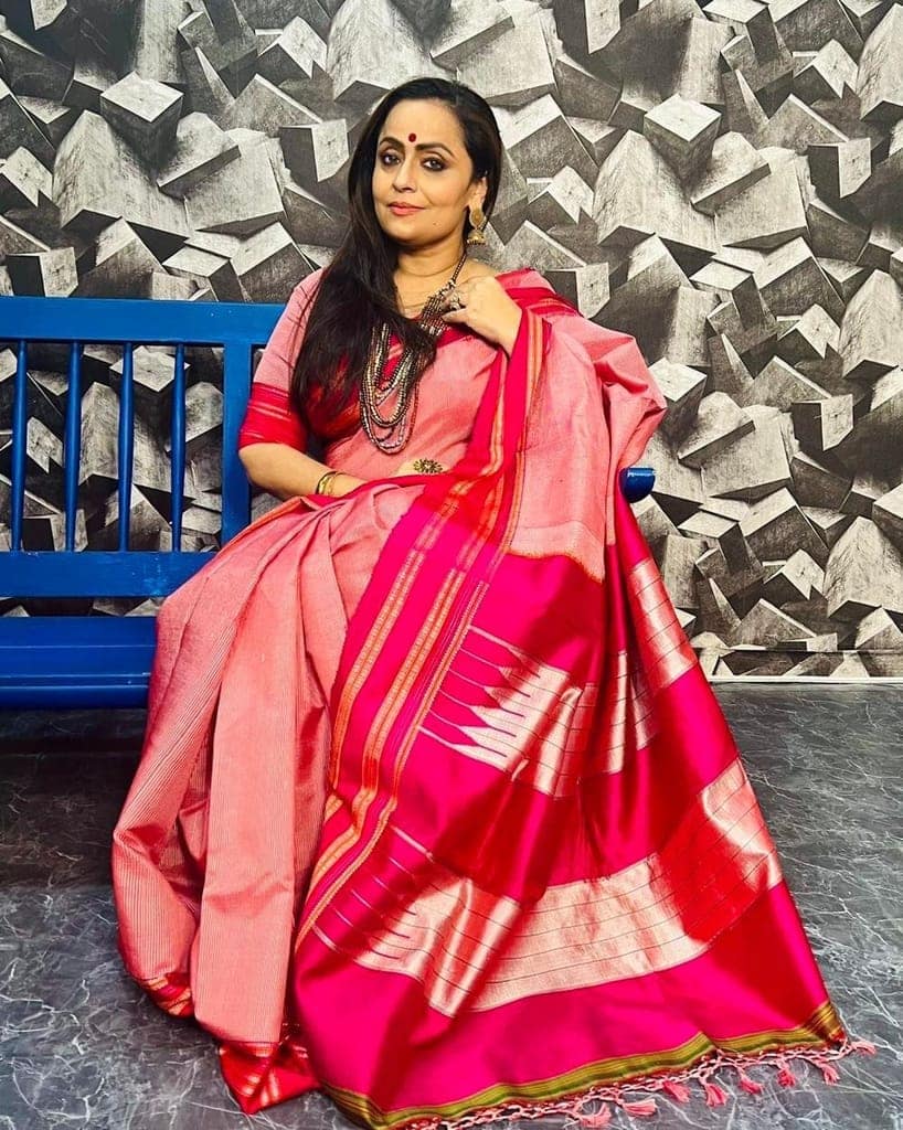 Handloom Cotton Viscose Ilkal Saree with Pure Resham Pallu - Baby Pink with Rose Pink Border view 4