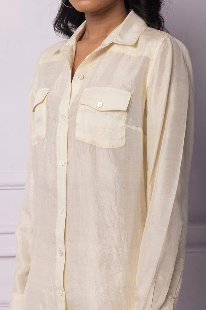 Off White Shirt Dress With Pockets Detailing view 3