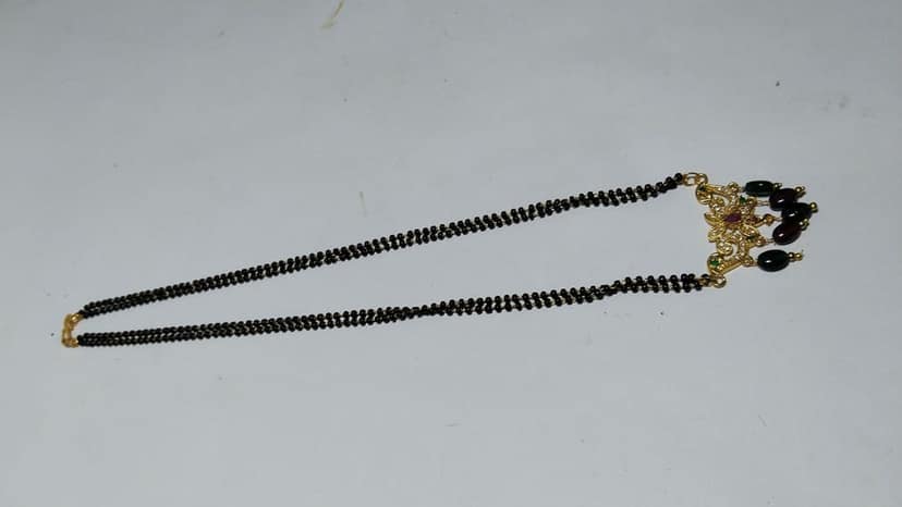 22K Gold Mangalsutra with Black Beads and Ruby Stones view 2