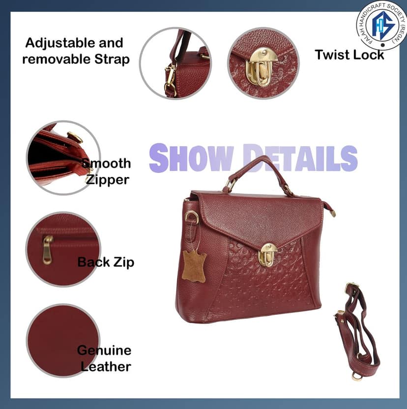Genuine Leather Fency Style Satchel Bag for Girls and Womens-Maroon view 7