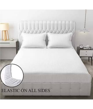 NeLeo Poly Cotton 1 King Fitted Bedsheet with 2 Pillow Covers ( 270 cm x 270 cm ) , White