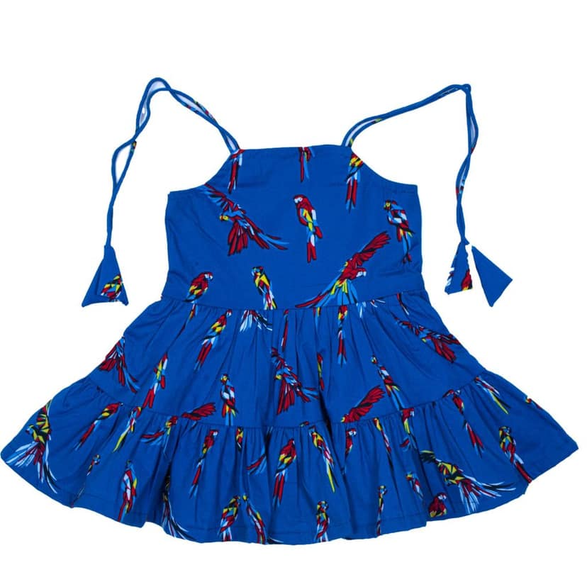 Tie Up Frock Dress with Parrot Printed for Baby Girl, Toddler Summer Dress, Casual Wear view 2