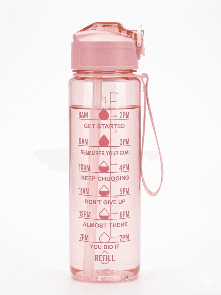 1 Litre Motivational Water Bottle with Time Marker, Pink view 2
