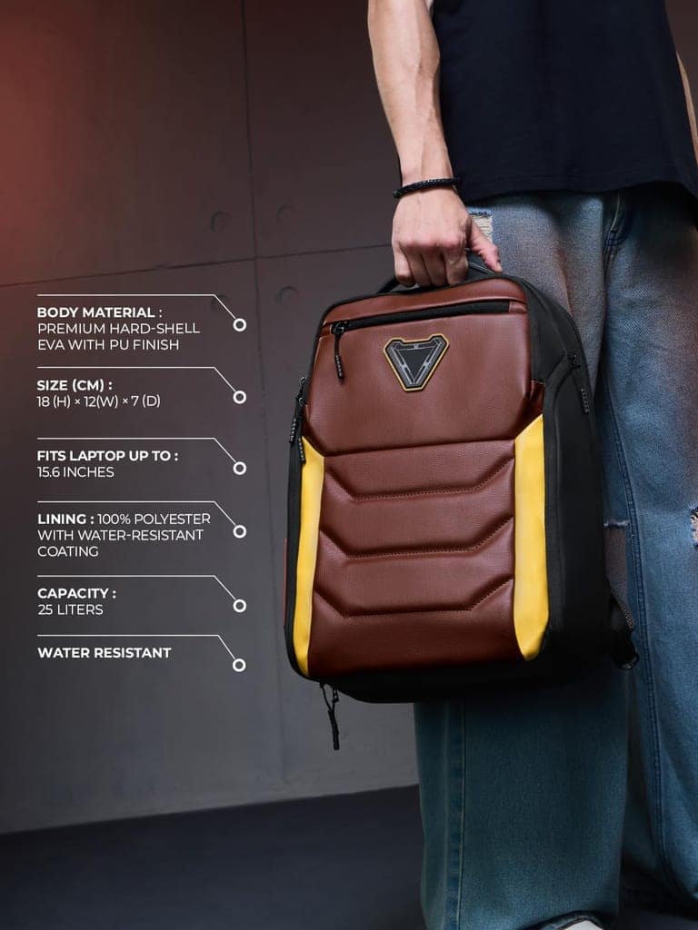 The Souled Store Iron Man: Tech Backpack | Officially Licensed Marvel Merchandise | 25L Hard-Shell Water Resistant Laptop Backpack 15.6 Inch with 180 Degree Wide-Opening Design view 2
