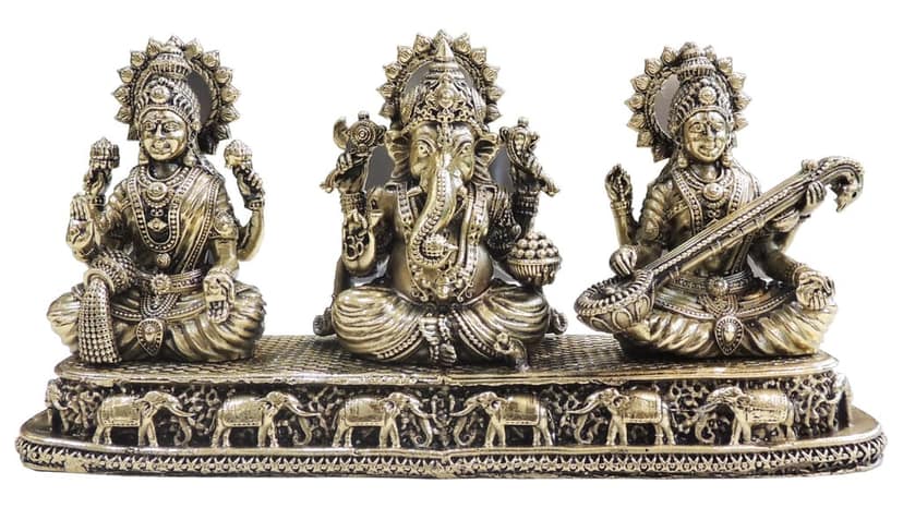 Brass Laxmi Ganesh Saraswati, Height : 4 Inch (BSMAS1772 E) view 2