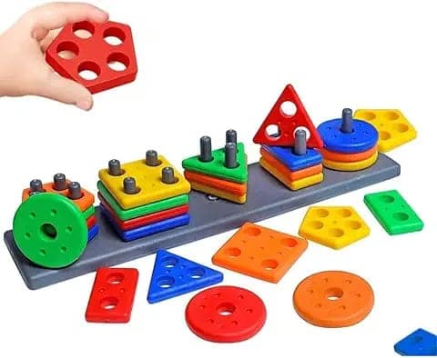 Sky Tech Plastic Geometric Blocks, Sorting & Stacking Toys for Toddlers and Kids Preschool, Color Stacker Shape Sorter Gift Educational Blocks Learning Toy for 3 Years Old Boys and Girls, 26 Pcs view 2