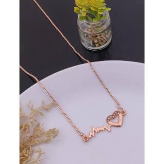 Fashionable Rose Gold Heartbeat Necklace for Girls Elegant Love Pendant Chain Party Daily Wear Jewellery