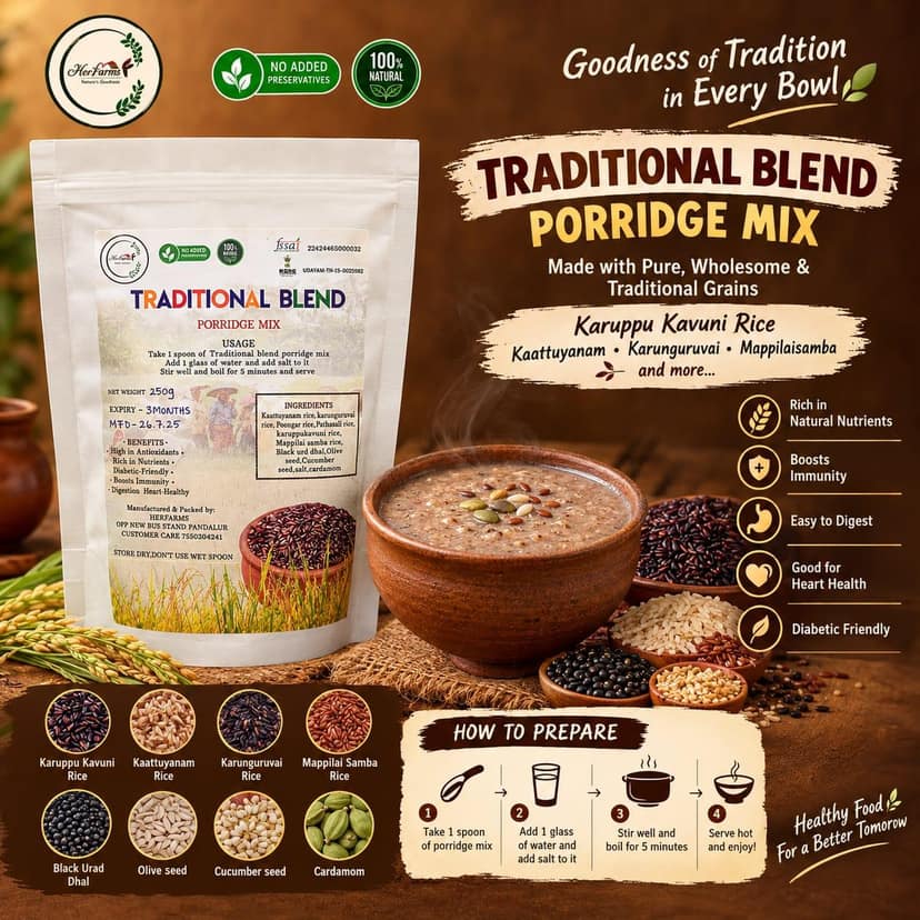 HerFarms Traditional Blend Porridge Premix 250g || Traditional Indian Kanji Mix view 2