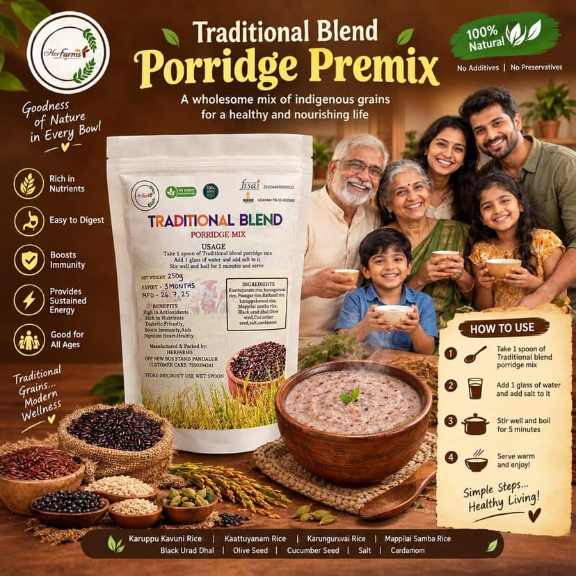 HerFarms Traditional Blend Porridge Premix 250g || Traditional Indian Kanji Mix view 3