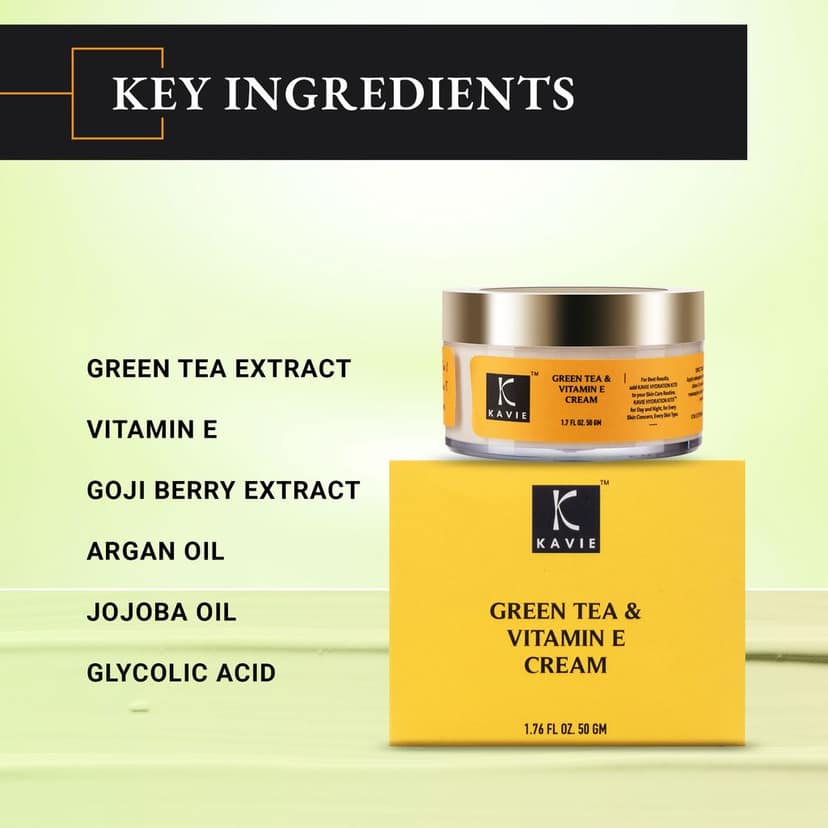 KAVIE GreenTea & Vitamin E Cream with Gojiberry Extract, Jojoba Oil, Glycolic Acid | Hydrates & Exfoliates | Remove dead cells | Fades Fine Lines & Wrinkles - Unisex |All Skin|Sensitive Skin view 3