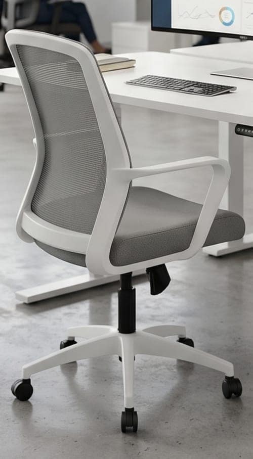 Grey Mesh and Fabric Ergonomic Office Chair with White Frame view 2