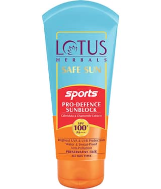 Lotus Herbals Safe Sun Sports Pro,Defence Sunblock , Spf 100 , Pa+++ , Water & Sweat Resistant, 80G