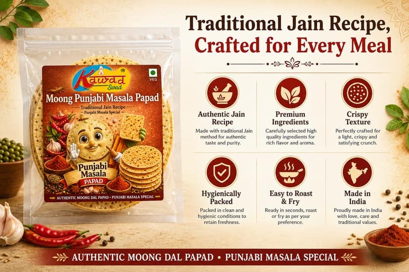 KAWAD SWAD Moong Punjabi Masala Papad 500g | Traditional Jain Recipe view 2
