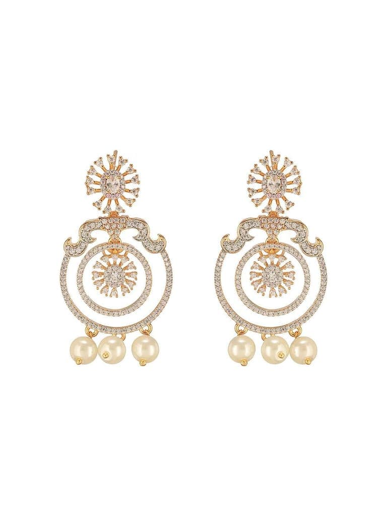 Gold Toned Cubic Zirconia & Pearl Beaded Designer Chandelier Chandbali Drop Earrings view 5