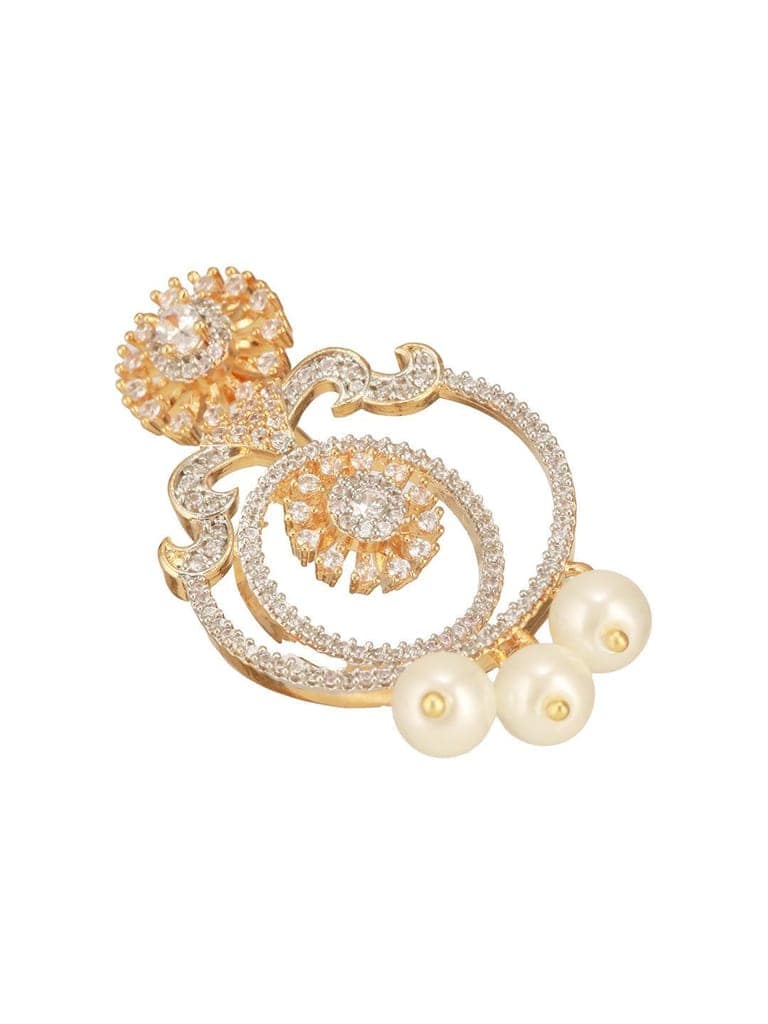 Gold Toned Cubic Zirconia & Pearl Beaded Designer Chandelier Chandbali Drop Earrings view 7