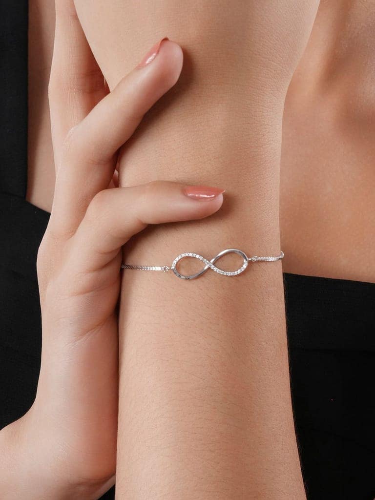 925 Sterling Silver Rhodium Plated AD Studded Infinity Charms Bracelet view 2