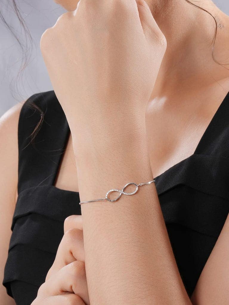 925 Sterling Silver Rhodium Plated AD Studded Infinity Charms Bracelet view 4
